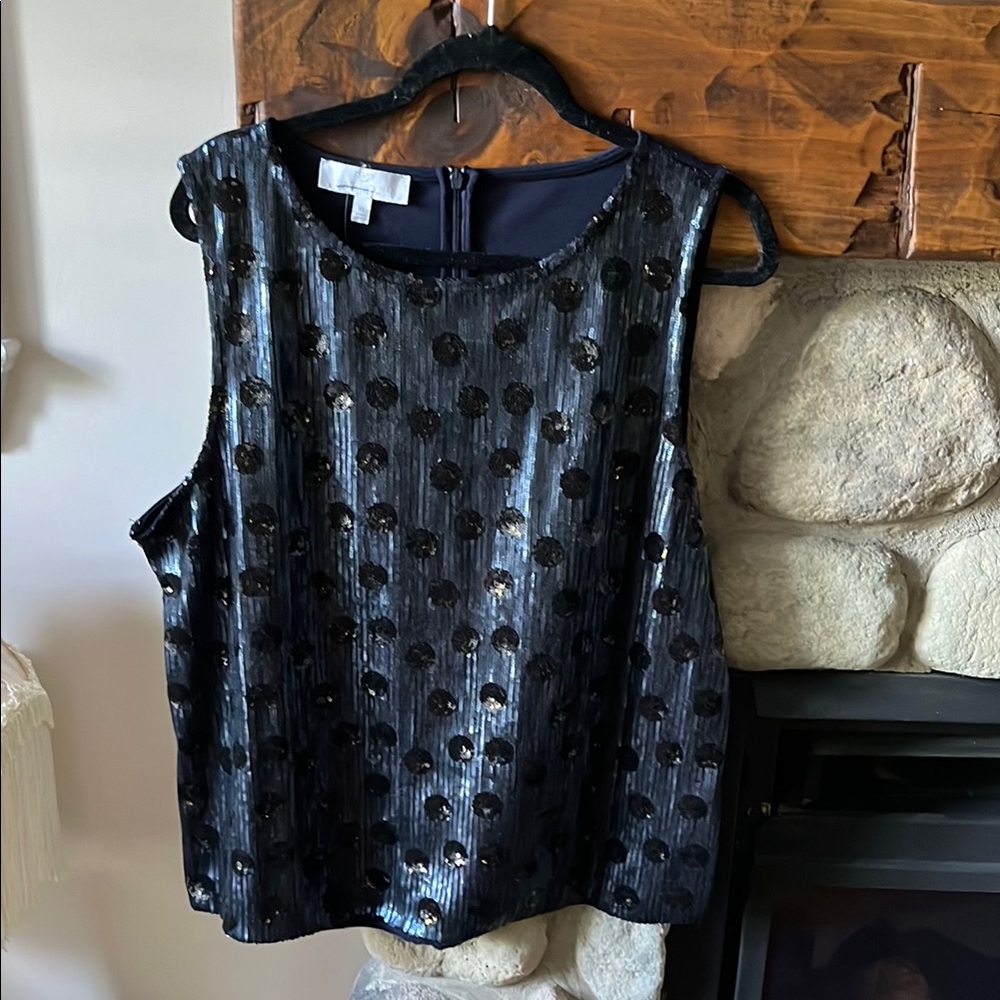 Sleeveless Black Sequin Polka Dot Top
